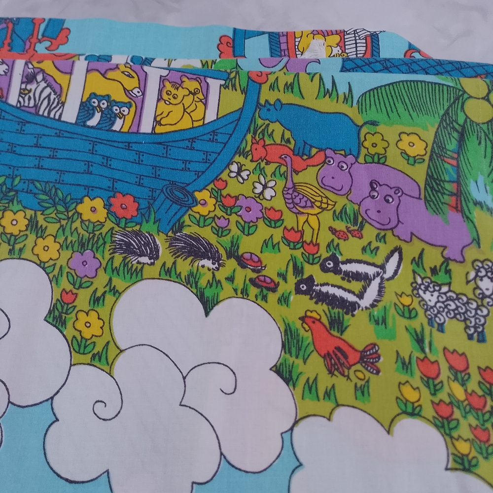 Vintage 1960-70  Noah's Ark Themed Sears FULL Flat Sheet - Picture 7 of 11